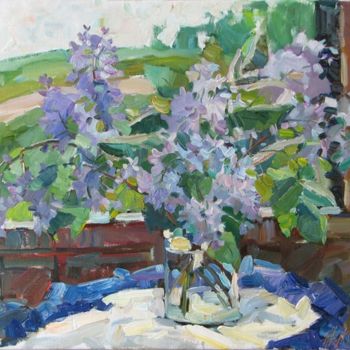 Painting titled "Rural lilac" by Juliya Zhukova, Original Artwork, Oil
