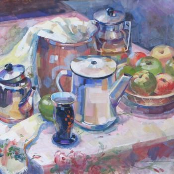 Painting titled "Ware and apples" by Juliya Zhukova, Original Artwork, Oil