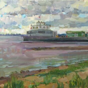 Painting titled "The ferry on Volga" by Juliya Zhukova, Original Artwork, Oil