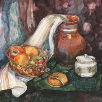Painting titled "Still-life with a c…" by Juliya Zhukova, Original Artwork, Oil