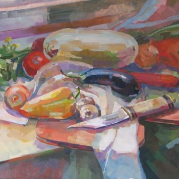Pintura intitulada "Stil llife with veg…" por Juliya Zhukova, Obras de arte originais, Óleo