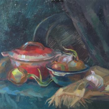 Painting titled "Still life with oni…" by Juliya Zhukova, Original Artwork, Oil