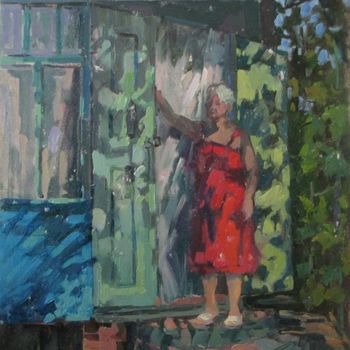 Peinture intitulée "On a porch" par Juliya Zhukova, Œuvre d'art originale, Huile