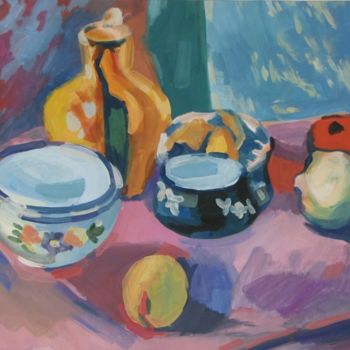 Painting titled "Ware and fruit" by Juliya Zhukova, Original Artwork, Oil