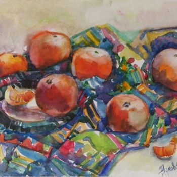 Ζωγραφική με τίτλο "Tangerines" από Juliya Zhukova, Αυθεντικά έργα τέχνης, Λάδι