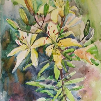 Painting titled "Yellow lily" by Juliya Zhukova, Original Artwork, Oil