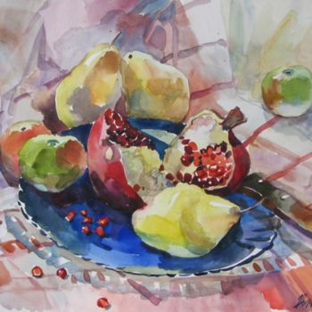 Painting titled "Fruit and a pomegra…" by Juliya Zhukova, Original Artwork, Oil