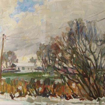 Painting titled "Road to the house" by Juliya Zhukova, Original Artwork, Oil