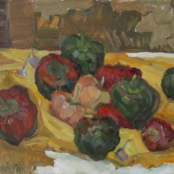 Malerei mit dem Titel "Village peppers" von Juliya Zhukova, Original-Kunstwerk, Öl