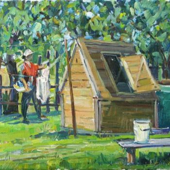 Painting titled "Rural cares" by Juliya Zhukova, Original Artwork, Oil