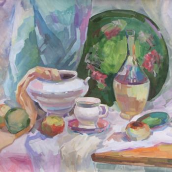 Painting titled "White still life" by Juliya Zhukova, Original Artwork, Oil