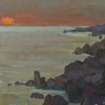 Painting titled "Sunset on Fiolent" by Juliya Zhukova, Original Artwork, Oil