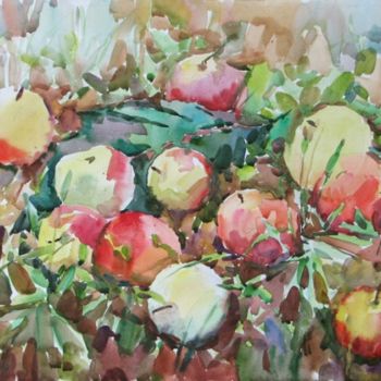 Painting titled "Apples on grass" by Juliya Zhukova, Original Artwork, Oil