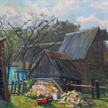 Pintura intitulada "In village" por Juliya Zhukova, Obras de arte originais, Óleo