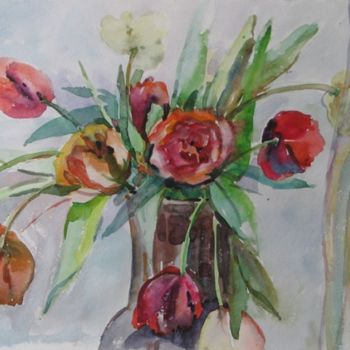 Malerei mit dem Titel "Tulips on a window" von Juliya Zhukova, Original-Kunstwerk, Öl