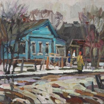 Painting titled "Last snow in the vi…" by Juliya Zhukova, Original Artwork, Oil