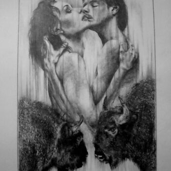 Рисунок под названием "Сильная любовь, мощ…" - Евгений Зиберт, Подлинное произведение искусства, Карандаш Установлен на карт…
