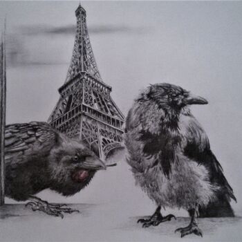 Рисунок под названием "В Париже и вороны у…" - Евгений Зиберт, Подлинное произведение искусства, Карандаш