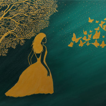 Dessin intitulée "Goldener Schmetterl…" par Mara Cikulin, Œuvre d'art originale, Huile