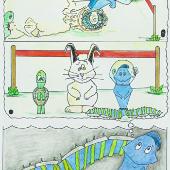 Dessin intitulée "Running fish" par Zieh Mazinani, Œuvre d'art originale, Crayon