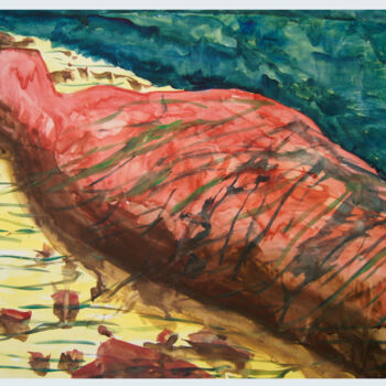 Malerei mit dem Titel "Red rock." von Ziemowit Fincek, Original-Kunstwerk, Aquarell