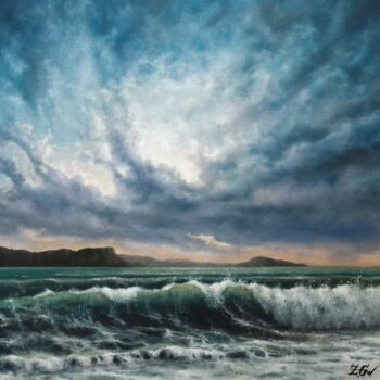 Painting titled "''Cloudy sunset''." by Zigmars ''Sigmar'' Grundmanis, Original Artwork, Oil