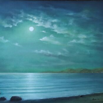 Painting titled "Moonlight romance" by Zigmars ''Sigmar'' Grundmanis, Original Artwork, Oil