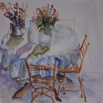 Ζωγραφική με τίτλο "table et chaises mé…" από Zabolo, Αυθεντικά έργα τέχνης