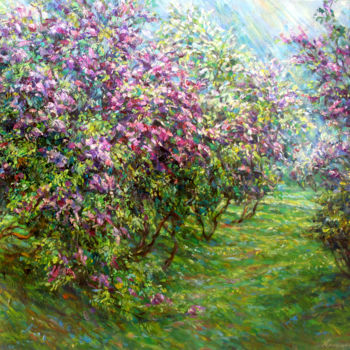 Pintura titulada "Lilac in the rain." por Zinaida Chernyshova, Obra de arte original, Oleo