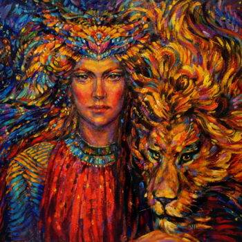 Pintura intitulada "Goddess Ishtar (Ina…" por Zinaida Chernyshova, Obras de arte originais, Têmpera