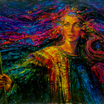 Картина под названием "Lilac night" - Zinaida Chernyshova, Подлинное произведение искусства, Темпера
