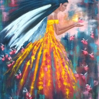 Peinture intitulée "Angel wings." par Zinaida Vysota, Œuvre d'art originale, Huile Monté sur Châssis en bois