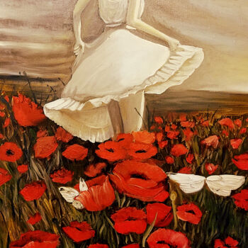 Pittura intitolato "Poppy Field" da Zita Barbara Sanders, Opera d'arte originale, Olio