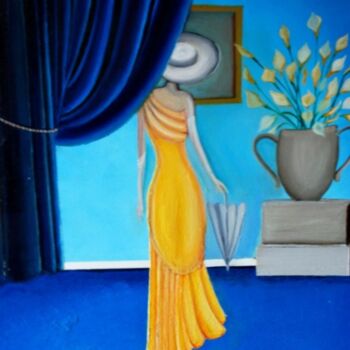 Peinture intitulée "Self in Blue" par Zita Barbara Sanders, Œuvre d'art originale