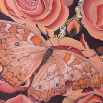 Painting titled "(Butterfly in Roses…" by Zita Barbara Sanders, Original Artwork, Oil