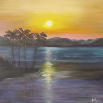 Painting titled "Pôr do Sol Africano" by Zita Dantas, Original Artwork
