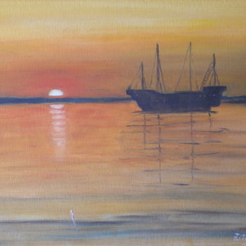 Pintura intitulada "Pôr do Sol no Rio" por Zita Dantas, Obras de arte originais