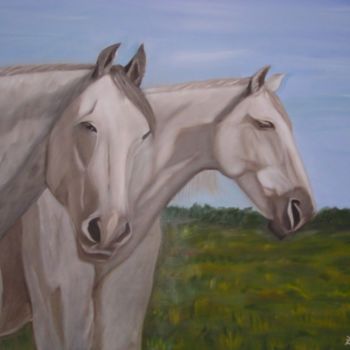 Painting titled "Cavalos no Prado" by Zita Dantas, Original Artwork