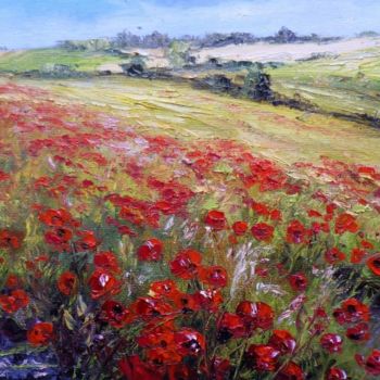 Painting titled "FILED OF POPPIES" by Zoja, Original Artwork, Oil