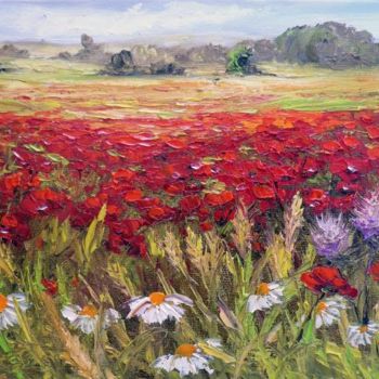 Pintura intitulada "FIELD OF POPPIES 1" por Zoja, Obras de arte originais