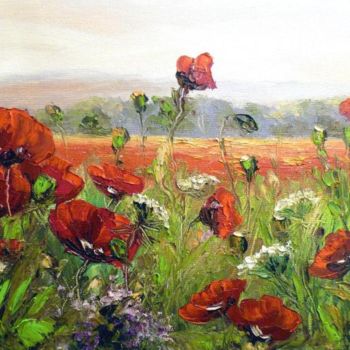 Painting titled "FIELD OF POPPIES 2" by Zoja, Original Artwork, Oil