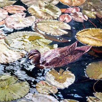 Painting titled "Duck in the Pond" by Ziya Eris, Original Artwork