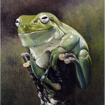 Painting titled "Green Frog" by Ziya Eris, Original Artwork