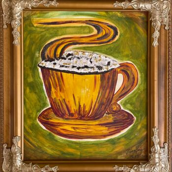 Painting titled "Latte" by Zizane Yong, Original Artwork, Acrylic Mounted on Wood Stretcher frame