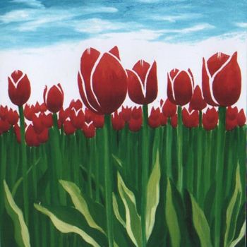 Peinture intitulée "champs de tulipes" par Karima Zidani, Œuvre d'art originale