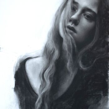 Drawing titled "Ophelia" by Zlatina Ivanova, Original Artwork, Charcoal