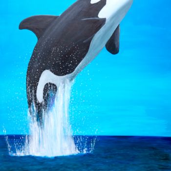Painting titled "Orca breaching" by Ron Zeman, Original Artwork, Acrylic