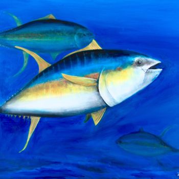 Pittura intitolato "Yellowfin tuna" da Ron Zeman, Opera d'arte originale, Acrilico