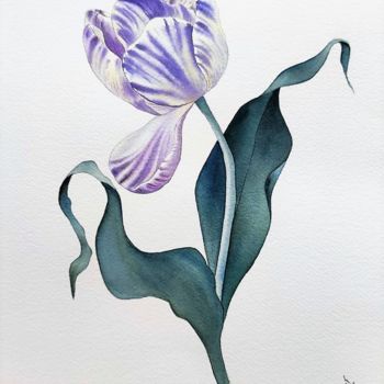 Картина под названием "Lilac Tulip" - Maria Yılmaz, Подлинное произведение искусства, Акварель