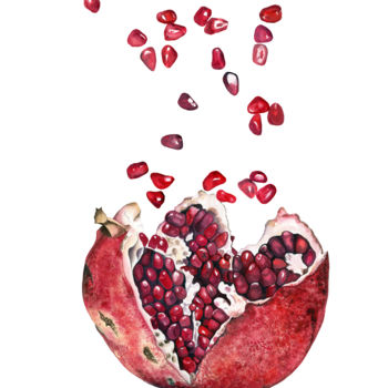 Картина под названием "Pomegranate Ograsm" - Maria Yılmaz, Подлинное произведение искусства, Акварель